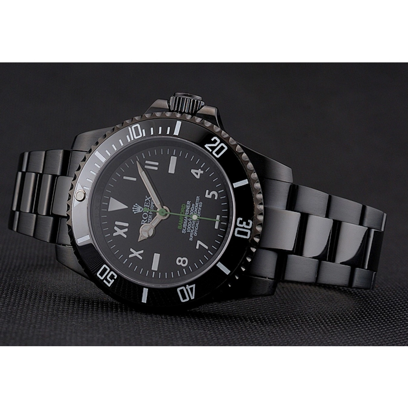 Aaa replica watch Ionized Case Bracelet Bamford And Rolex Submariner Roman Numerals Black Black Dial 0707